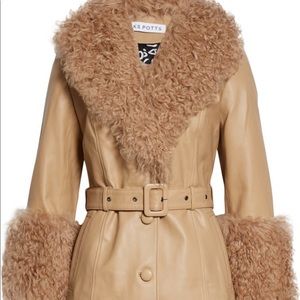 Saks Potts Shearling Leather Short Coat Beige